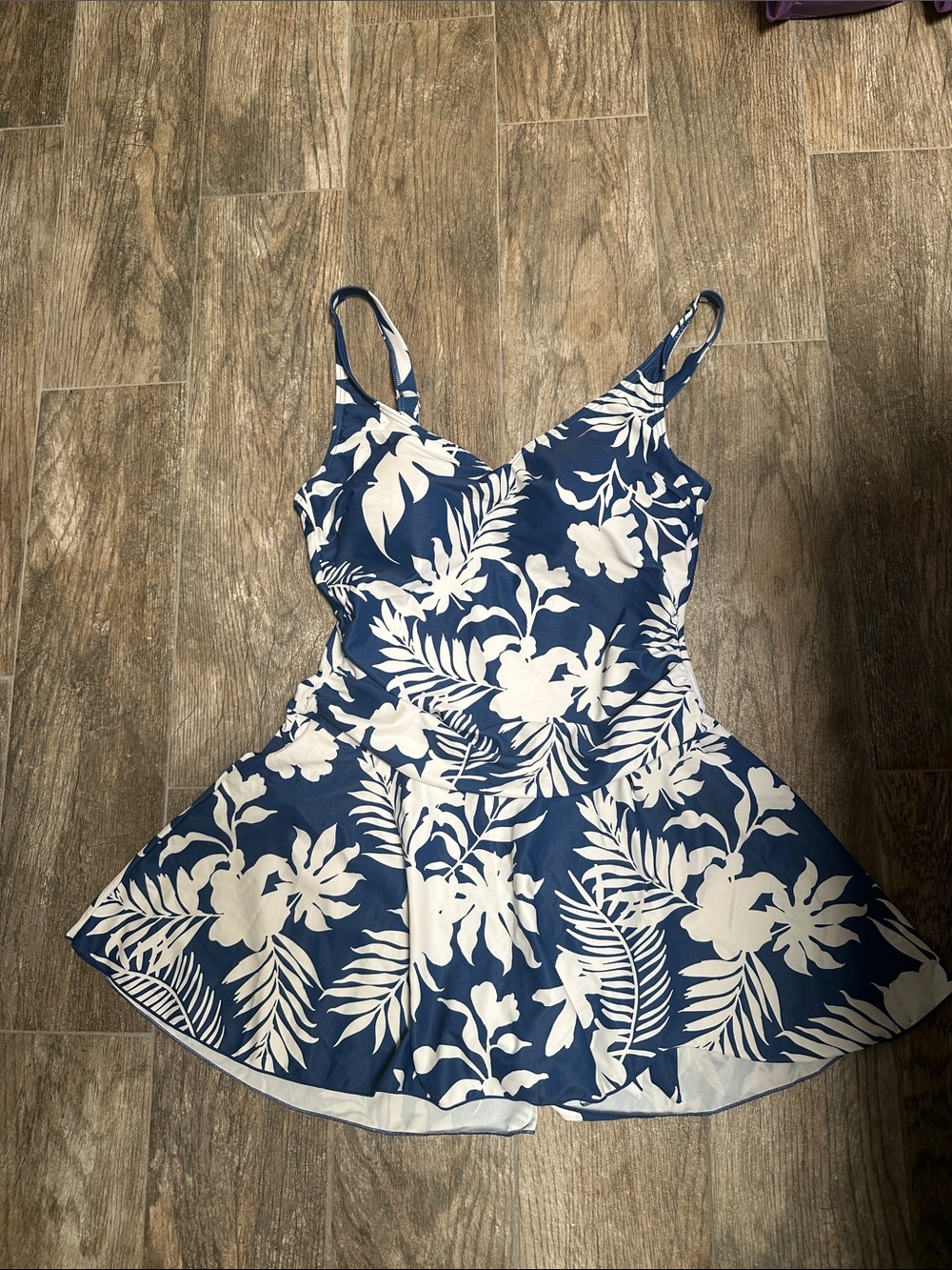Navy Blue & White Floral Swimdress